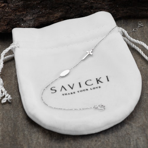 Bransoletka z krzyżykiem Savicki: białe złoto, diament